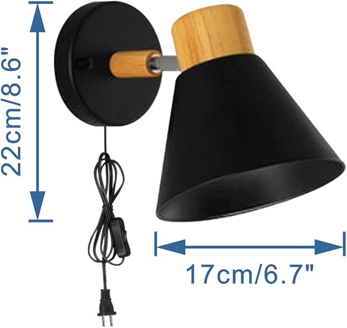 Hook Type Wall Mounted Plant Light Full Spectrum White Light 6000K 25W Bulb Modern Black Metal Wood Plug in Cord Timing Wall Lamps for Indoor Growing Plants Flowers