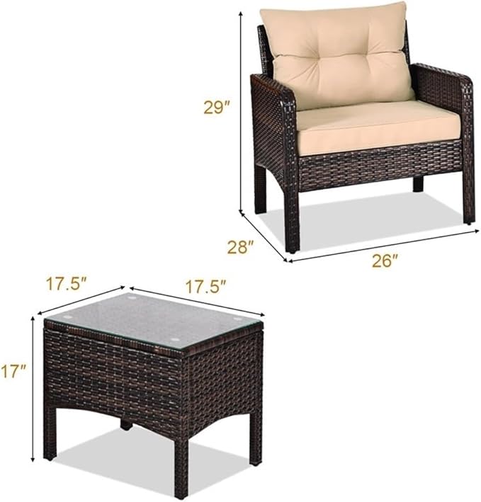 Pemberly Row 3-Piece 26'' Rattan Conversation Set Outdoor Seating Ensemble Built for Casual Comfort and Interaction Brown