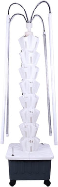 Hydroponics Growing Set with LED Grow Light Hydroponics Growing System Column-Type Water Mist Cultivation Fan-Shaped Water Distribution Design for Fruits(White)