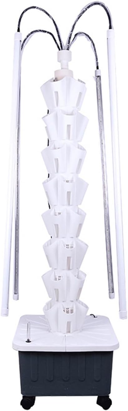 Hydroponics Growing Set with LED Grow Light Hydroponics Growing System Column-Type Water Mist Cultivation Fan-Shaped Water Distribution Design for Fruits(White)