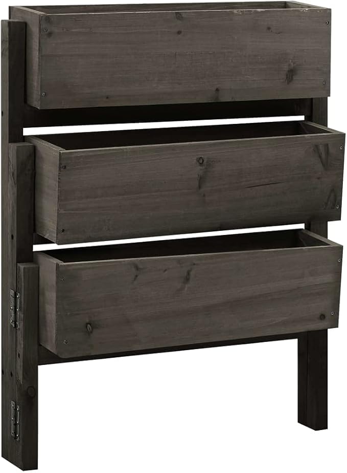 Garden Folding Planter Raised for Indoor Outdoor Vegetables Flower Herb Plants Bed Elevated Wood Wooden Box Stand for Backyard Patio Balcony Liner Trellis 23.6 x 5.5 x 29.5 (W x D x H)