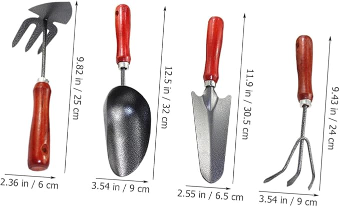 UPKOCH 4pcs Gardening Tool Set with Hand Trowel Narrow Extended Shovel Dual-use Hoe and Rake Three-Prong Hand Rake – Mini Garden Tools for Planting Digging and Soil Cultivation