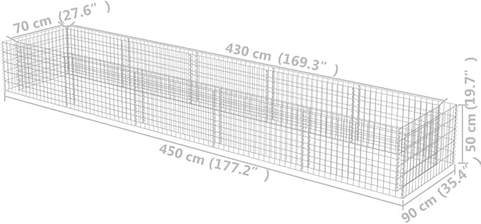 Galvanized Steel Gabion Planter Raised Bed Outdoor Garden Galvanized Steel Wire Mesh Grid Stone Wall Flower Raised Bed for Vegetables Flowers Plants 177.2x35.4x19.7