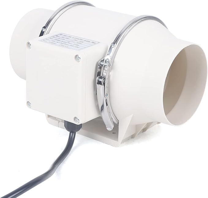 4'' Inline Duct Fan 129.41 CFM High-Efficiency Exhaust Ventilation Fan Quiet 31dB Air Duct Fan with Pure Copper Motor for Home Kitchen Bathroom Grow Tent Hydroponics (US Plug 110V)