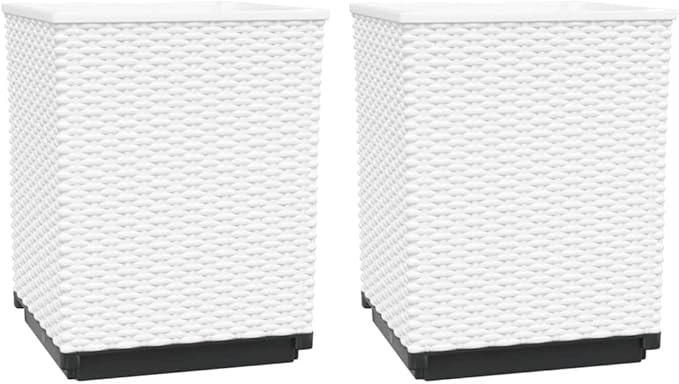 Set of 2 White Square Planters for Garden Patio Balcony Modern Textured Polypropylene Planter Boxes Indoor Outdoor Use 11.8x11.8x14.6 in Dimensions