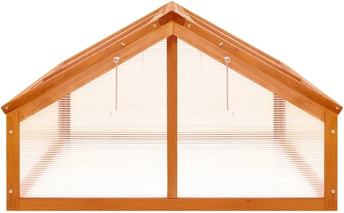 Wooden Garden GreenhouseWood Raised Plants Bed Raised Flower Planter Box Garden Wood Cold Frame Greenhouse Flower Planter Brown 44.8x31.4x19.6 Firwood-684