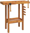 vidaXL Solid Wooden Workbench with Acacia Wood Top and Vices for Workshops Garages and Sheds – Large Space High Strength