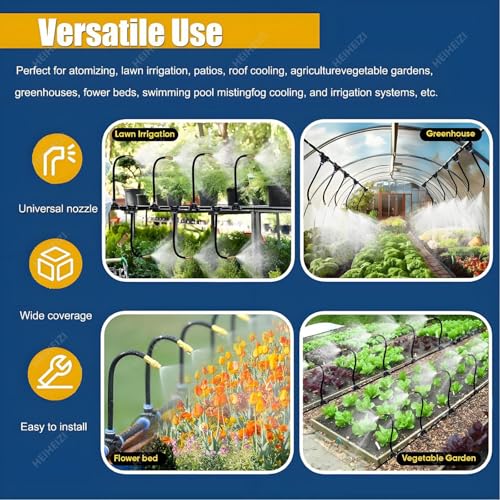 Automatic Drip Irrigation Kit - 20m/66ft Quick Connector System with 360° Adjustable Copper Nozzle for Garden Watering &amp Factory Cooling - Efficient Watering Solution