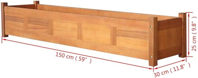 Garden Planter Raised Bed Acacia Wood Patio Flower Plant Vegetable Bed with Slatted Bottom Wooden Lawn Backyard Outdoor Patio DIY Decor 59 x 11.8 x 9.8