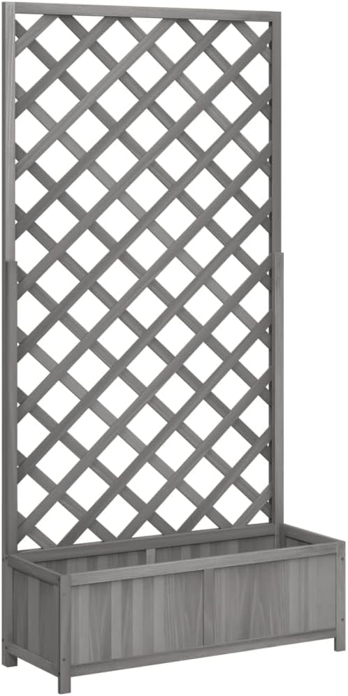 Wood Planter with Trellis Outdoor Raised Garden Bed with Trellis Wooden Planter Box for Climbing Plants 35.4x13.8x70.9 Gray Solid Wood Fir
