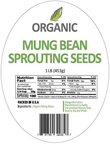 McCabe Organic Mung Bean Sprouting Seeds - Mung Bean Sprouting | Rich with Fiber &amp Minerals | USDA and CCOF Certified | Packed in USA | 1Lb