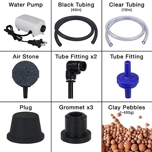 Grow1 Deep Water Culture 5 Gallon Complete Kit - DWC Hydroponic System with Air Pump Air Stone &amp Clay Pebbles - Oxygenated Root Zone Growing Bucket - Beginner Friendly Hydro Setup