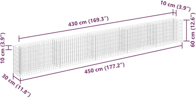 Silver Galvanized Steel Large Gabion Raised Bed Planter 177.2 x 177.2 x 23.6 in Modern Industrial Outdoor Garden Box for Flowers Vegetables Patio Yard