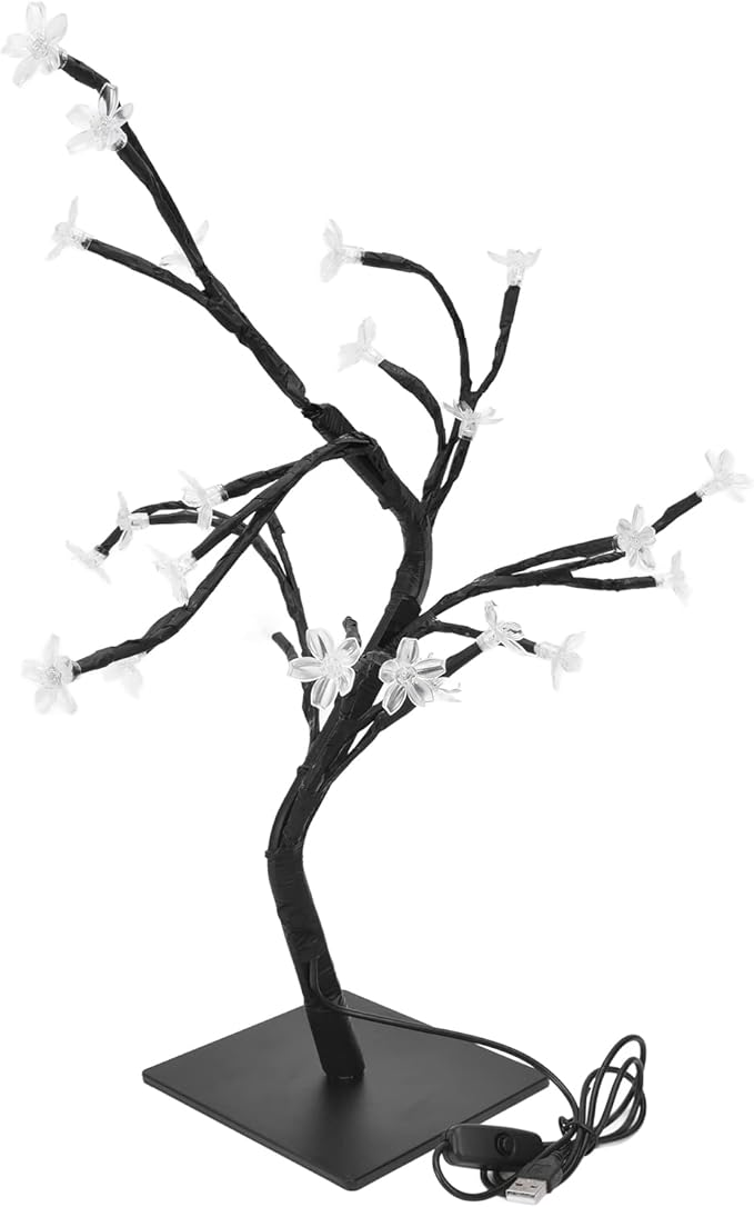 Cherry Blossoms Tree Lamp USB Powered Bonsai Light 24 LED Warm White - Twinkling Cherry Blossom Lights Decor Romantic Home and Office Accent