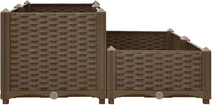 Raised Garden Bed 31.5x31.5x15 Polypropylene Square Outdoor Planter Box for Vegetables Herbs Flowers Brown