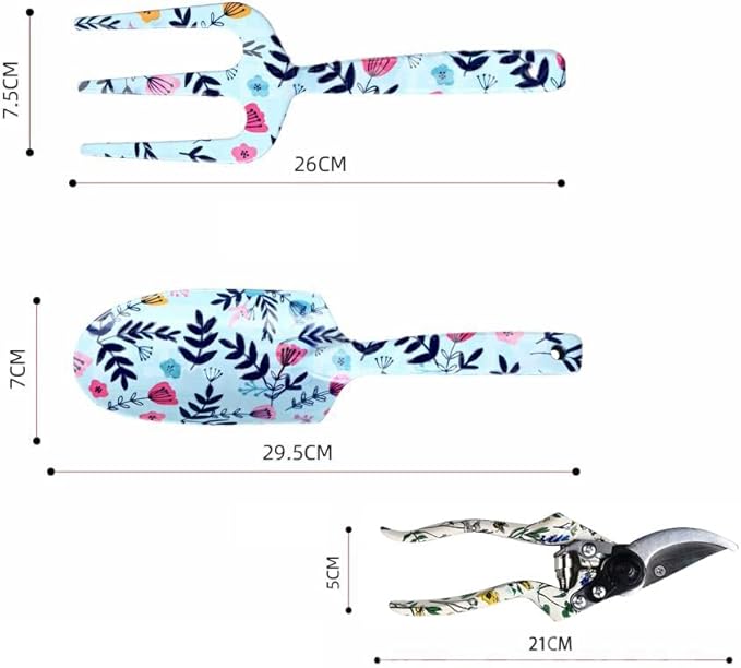 3PCS Garden Tool Set Floral Printing Aluminum Alloy Cultivating Planting Hand Tools Includes Gold Shovel Three Prongs Pruning Scissors Gardening Gifts for Women Birthday