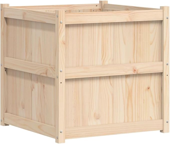 Large Rustic Square Outdoor Garden Planter Solid Pine Wood 27.6 Inch Raised Garden Bed for Outdoor Plants Balcony Patio
