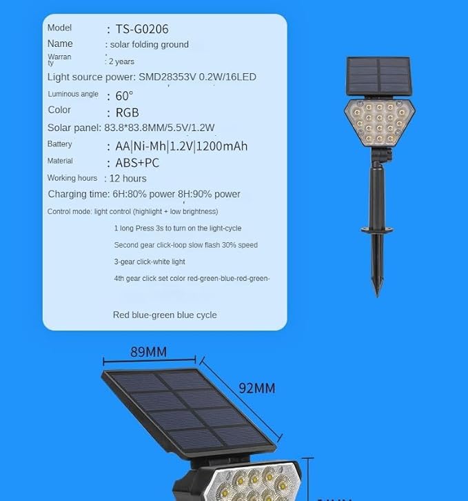 Solar Spot Lights Outdoor Solar Landscape Spotlights 2 Modes IP65 Waterproof Dusk to Dawn Solar Powered Flood Wall Lights for Outside Yard Garden Pathway (RGB)