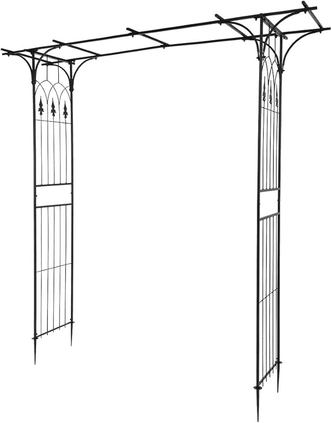 Metal Garden Arch Ornamental Outdoor Garden Plant Trellis Wedding Party Bridal Party Decoration (Black Flat Roof)