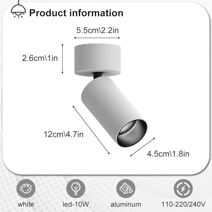 Spotlight White Hardwired SpotlightsAdjustable Directio l Accent Spotlights 10w Exposed Mounted Light for Living Room Artwork Display Lamps