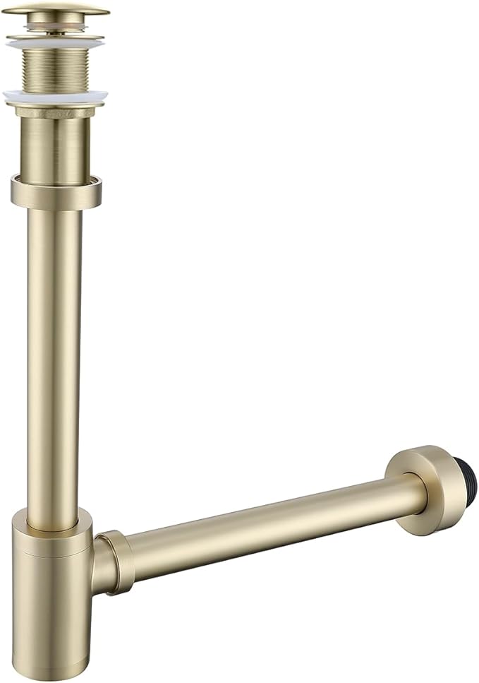 RANDOM Brushed Gold Brass Round Bottle P Trap Kit with Pop Up Drain Stopper without Overflow.RD83888BG-L-S8