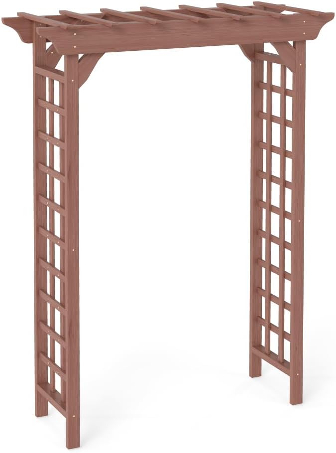 Wooden Garden Arbor Trellis Brown Fir Wood Outdoor Pergola Arch with Lattice Panels 85x63x26 Inch for Wedding Ceremony Plant Climbing Backyard Decor