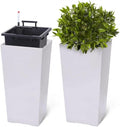 IDEALHOUSE 22.4 in Large Self-Watering Planters Set of 2 Tall Indoor Outdoor Plastic Pots with Drainage Holes Water Level Monitor &amp Inner Bucket Decorative for Patio Balcony Porch White