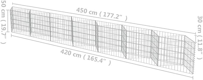 Gabion WallOutdoor Garden Gabion Mesh Planter Raised BedGarden DecorationOutdoor Residential Fencingfor YardGardenGalvanized Steel 177.2x11.8x19.7