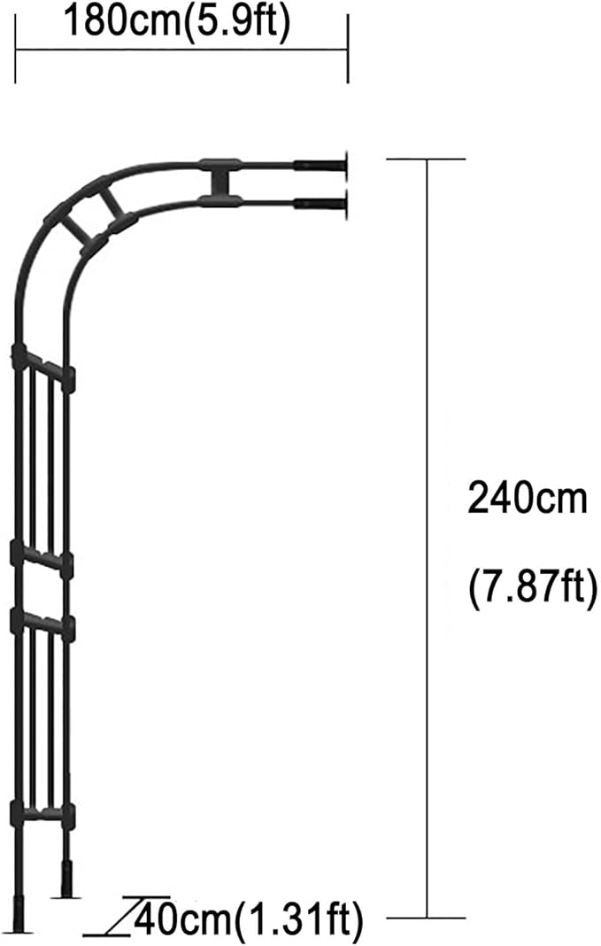 Garden Arch Arbor Trellis for Climbing Plants Outdoor Half Sided Arch Against The Wall Garden Arch Trellis Garden Trellises for Patio Lawn Backyard Black 1.96/2.95/3.93/4.92/5.9/7.21/7.87ft(180CM(