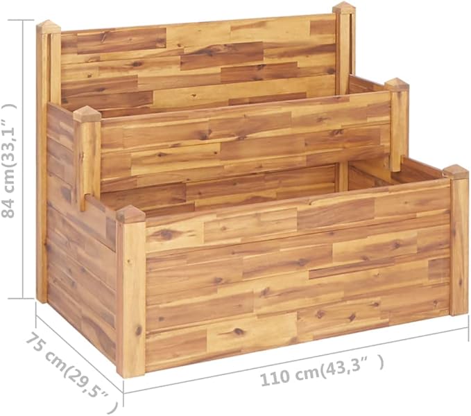 2-Tier Large Planter Box Acacia Wood Outdoor Flower Bed for Vegetable Herb Plant Growing Gardening on Patio Balcony - 43.3 x 29.5