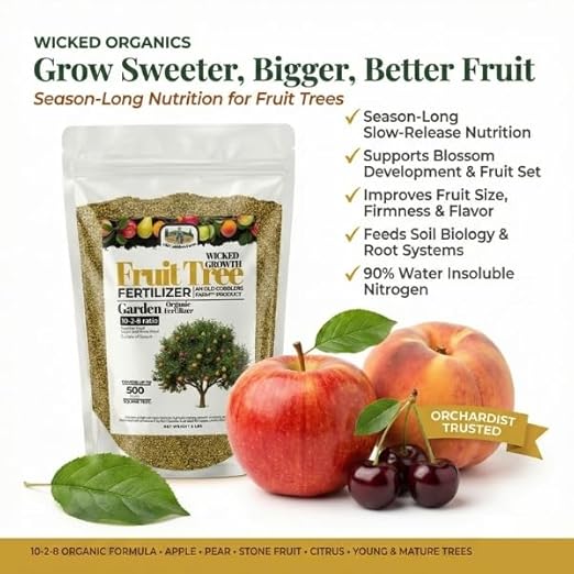 Old Cobblers Farm™ Wicked Organics 10-2-8 Fertilizer – Slow-Release Plant Food for All Fruit Trees – Boosts Root Strength Fruit Yield &amp Soil Health (5lbs|10lbs|15lbs|20lbs) (20lbs)