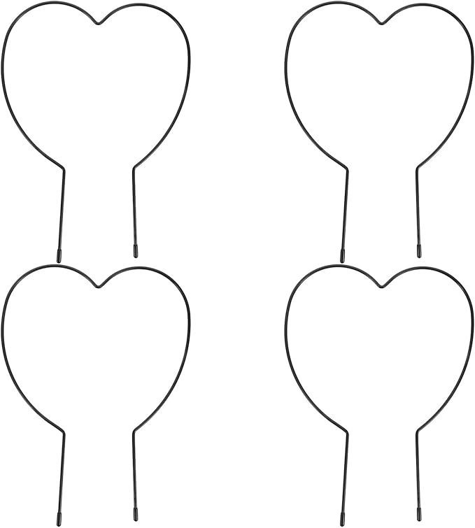 4pcs Heart-Shaped Iron Garden Trellis Plant Support Stakes for Climbing Roses and Vine Plants 4mm Thick Metal Potted Stand for Indoor and Outdoor Flowers Vegetables and Fruits