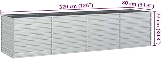 Galvanized Steel Garden Raised Bed Outdoor Planter Box Metal Patio Kit Planting Bed for Vegetables Flower Herb 126x31.5x30.3 Galvanized Steel Silver-706