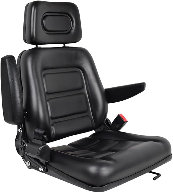 Foldable Universal Lawn Mower SeatWaterproof Artificial Leather Seat with 0-90°Armrest &amp Retractable SeatbeltBlack PVC Forklift Seat w/Adjustable Angle Backrest and Slid(Size:w/HeadrestColor:Bl