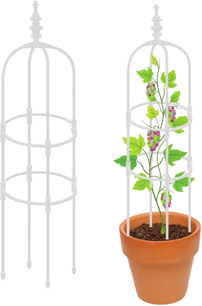 Garden Trellis for Climbing Plants Garden Obelisk Trellis 2 3 4 5 6 Ft Tower Obelisk Frame Multi-Use Plant Support Shelf Outdoor Potted Plant Support Vertical Supports Vines Rose(White20 x 150cm/0.
