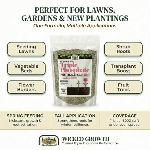 Old Cobblers Farm™ Wicked Growth Triple Phosphate Fertilizer - for Strong Roots and Vibrant Growth (5 lbs | 10 lbs | 15 lbs | 20 lbs) (15lbs)