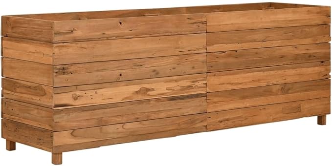 Wooden Raised Bed Planter Box for Flowers/Vegetables/Herbs in Backyard/Patio Outdoor 59.1x15.7x21.7 Recycled Teak Wood and Steel-624