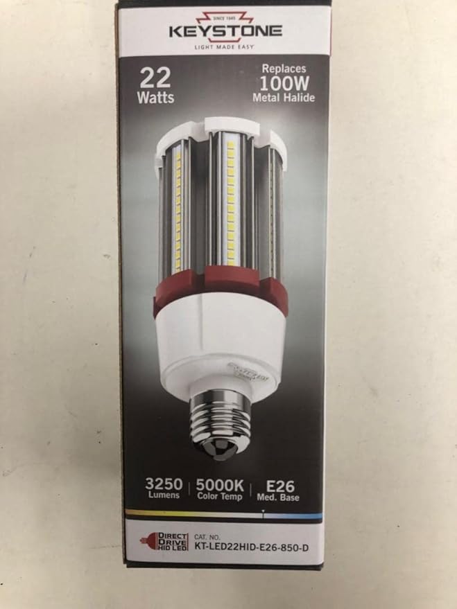 6 Pieces KT-LED22HID-E26-850-D 22W 5000K 3250 Lumen 100W MH Equiv Med Base E26 No Ballast Needed 120-277V 5.5X2.4