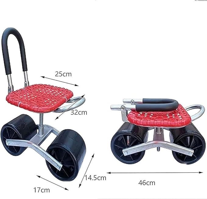 Garden Cart - Rolling Work Seat with Folding Backrest Outdoor Lawn Yard Patio Wagon Scooter for Planting 360° Rotatable Garden Seat