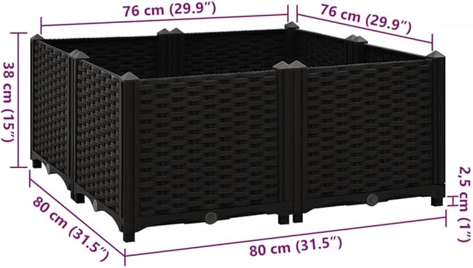 Raised Bed 31.5x31.5x15 Polypropylene Garden Bed Black Outdoor Planter for Flowers Vegetables and Herbs Raised Garden Box Elevated Planter Box for Outdoor Gardening