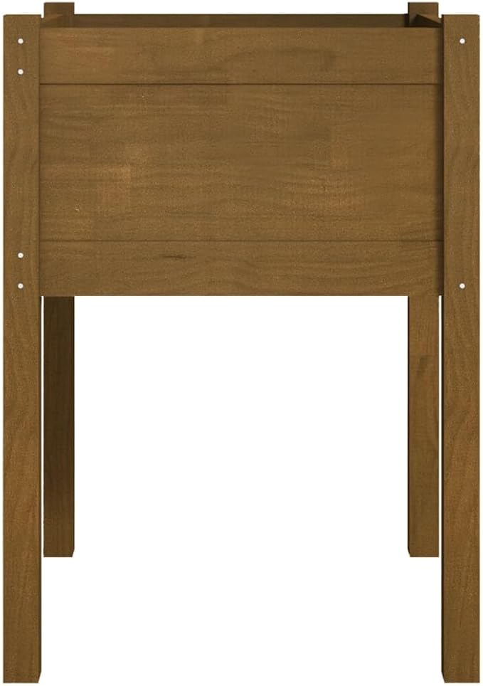 Raised Planter Set of 2 Honey Brown Solid Pinewood 19.7x19.7x27.6 in Rustic Elevated Garden Box for Patio Balcony Terrace and Outdoor Flower Beds