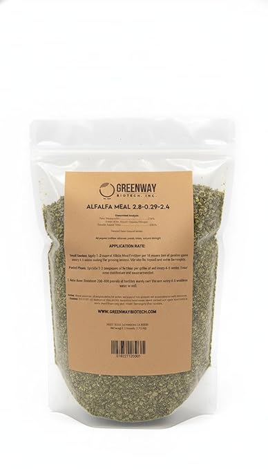 Greenway Biotech Alfalfa Meal 2.80-0.29-2.40- Rose Flower Plant &amp Vegetables Fertilizer with Essentials Minerals &amp Nitrogen- Ideal for Alkaline Plants-3 Pounds