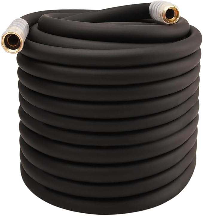 Heavy Duty Premium Garden Hose 200ft x 3/4 300PSI Working 1000PSI Burst Hybrid Rubber Water Hose with Transparent Swivel Handle - Hot/Cold Water - Five Layered Braiding with Brass fittings (Black)