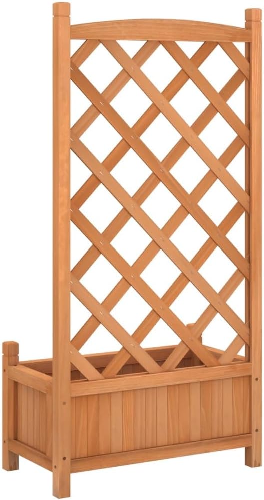 Brown Solid Fir Wood Planter with Trellis Outdoor Garden Planter Box for Climbing Plants Roses Ivy Vines Large Patio Decor 21.7 W x 11.8 D x 43.3 H