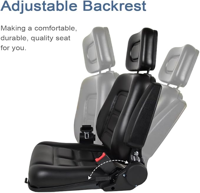 Foldable Universal Lawn Mower SeatWaterproof Artificial Leather Seat with 0-90°Armrest &amp Retractable SeatbeltBlack PVC Forklift Seat w/Adjustable Angle Backrest and Slid(Size:w/HeadrestColor:Bl
