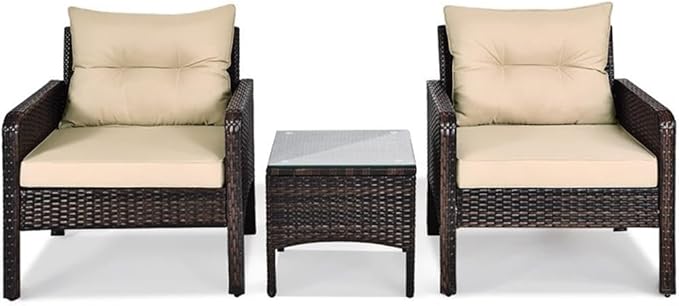 Pemberly Row 3-Piece 26'' Rattan Conversation Set Outdoor Seating Ensemble Built for Casual Comfort and Interaction Brown