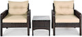 Pemberly Row 3-Piece 26'' Rattan Conversation Set Outdoor Seating Ensemble Built for Casual Comfort and Interaction Brown