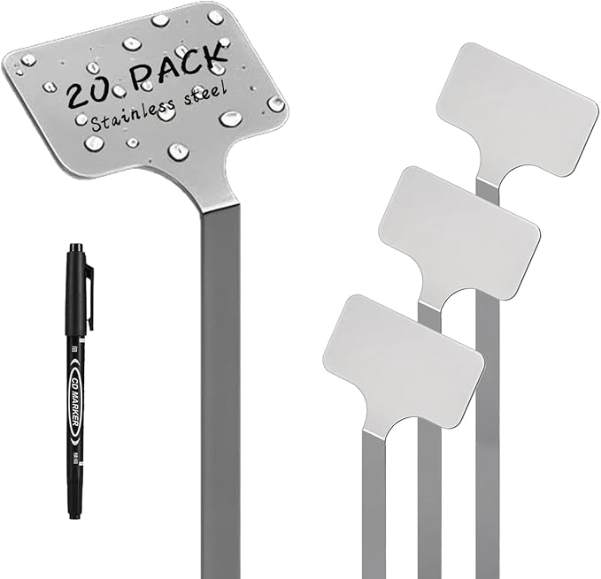 Stainless Steel Plant Labels Metal Waterproof Plant MarkersHeight 12.75 in Label Area 2.5 in*1.25 in resuable Nursery Tags for Vegetables herb Flower Seed Green House- 20-Pack