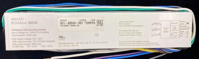 ECOdrive 366/M 750MA LIN Ecodrive AC 30W 0-10V+aux constant current 1x 55V output flying leads long metall 226P2H EC0366M1 750MA LIN