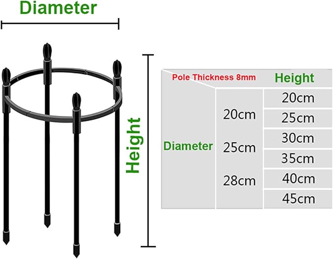 Garden Obelisk Trellis for Climbing Plants 8mm Steel Pipe Rustproof Garden TrellisHeight:20cm/25cm/30cm/35cm/40cm/45cm for Indoor Flowers Pots Vines(Size:35cmColor:Diameter 25cm)
